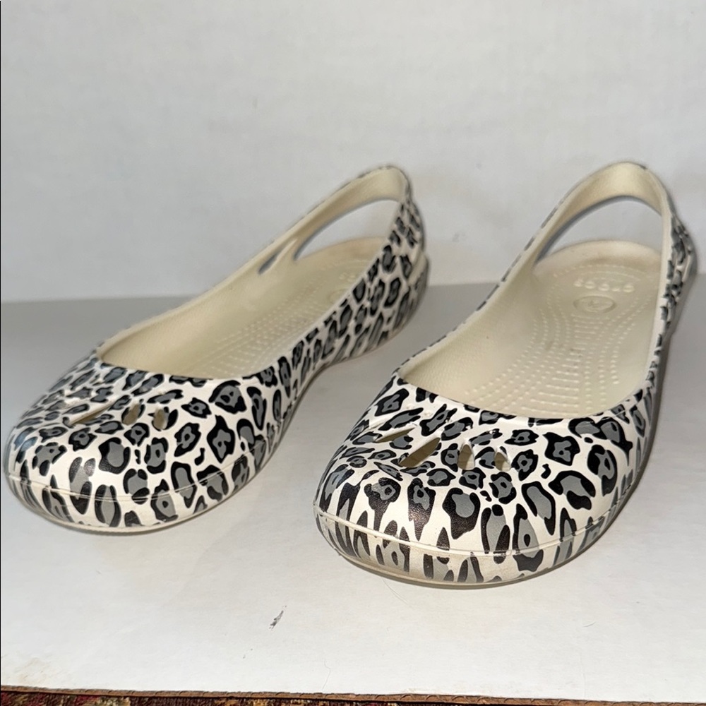 CROCS Black and White Animal Print Flats